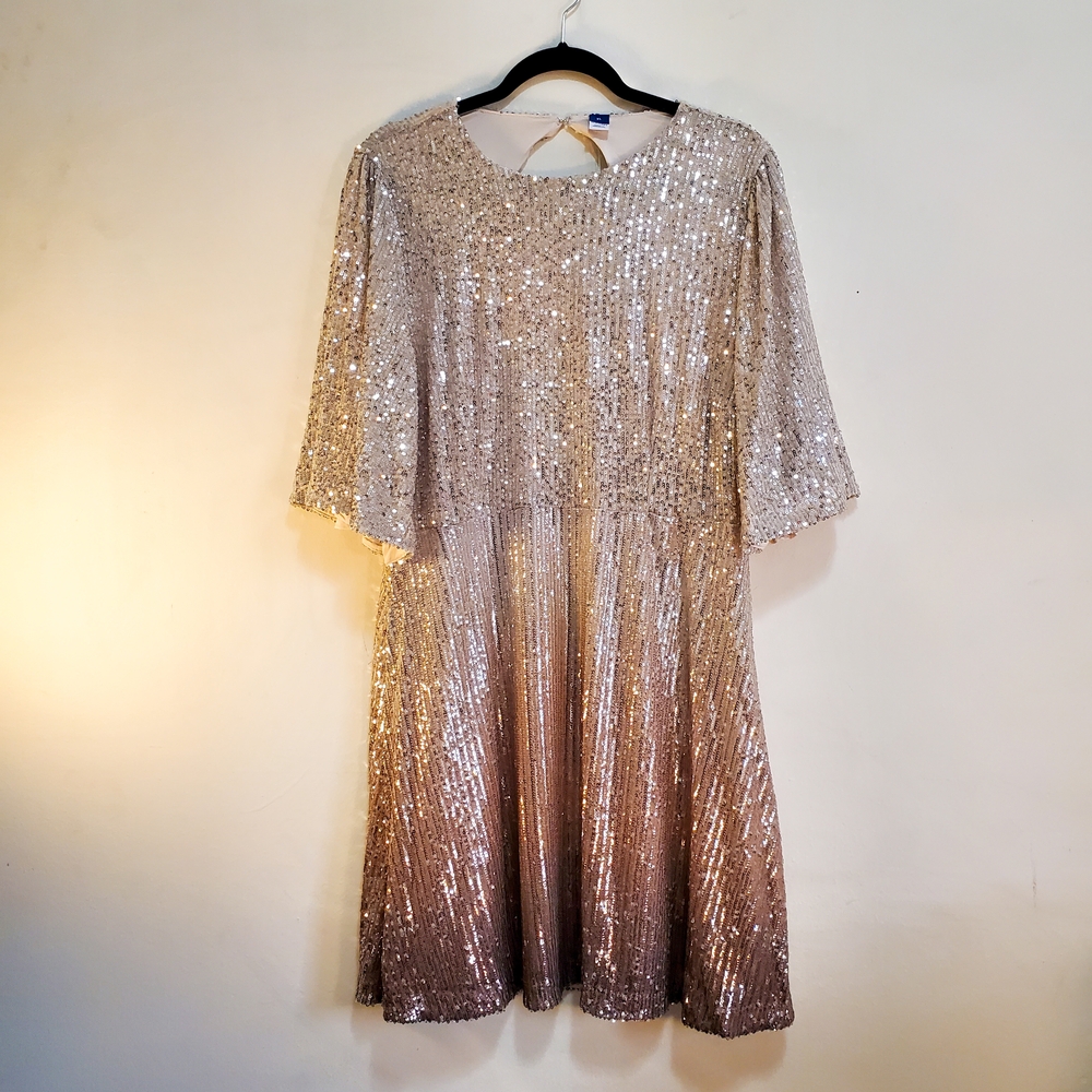 Old Navy Silver A-line Mini Dress with Bell Sleeves
